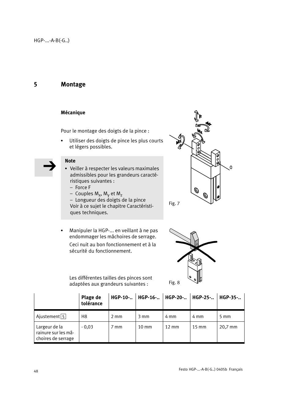 5 montage, Mécanique, 5montage | Festo Параллельный захват HGP User Manual | Page 48 / 88