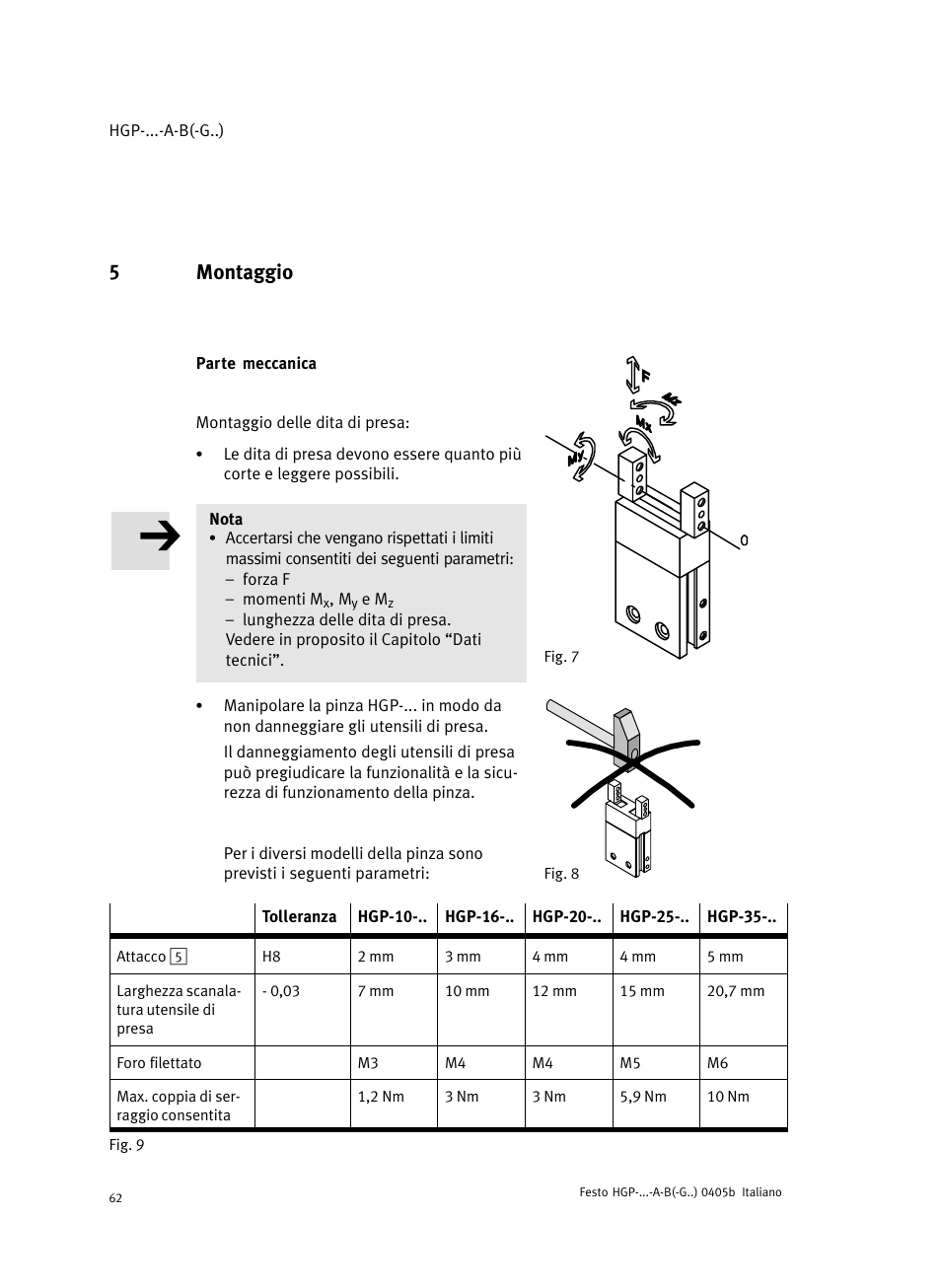 5 montaggio, Parte meccanica, 5montaggio | Festo Параллельный захват HGP User Manual | Page 62 / 88