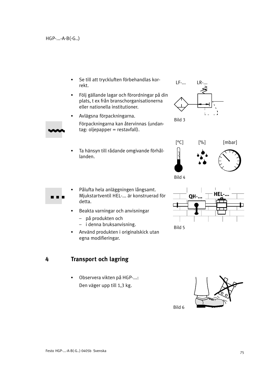 4 transport och lagring, 4transport och lagring | Festo Параллельный захват HGP User Manual | Page 75 / 88