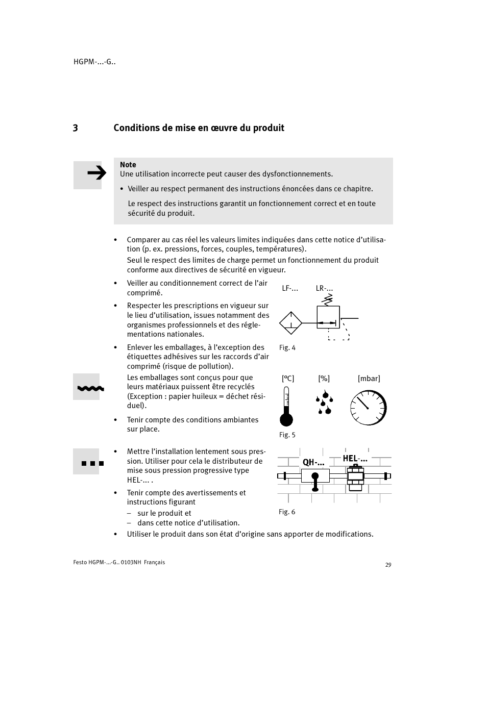 3conditions de mise en œuvre du produit | Festo Параллельный захват HGPM User Manual | Page 29 / 52