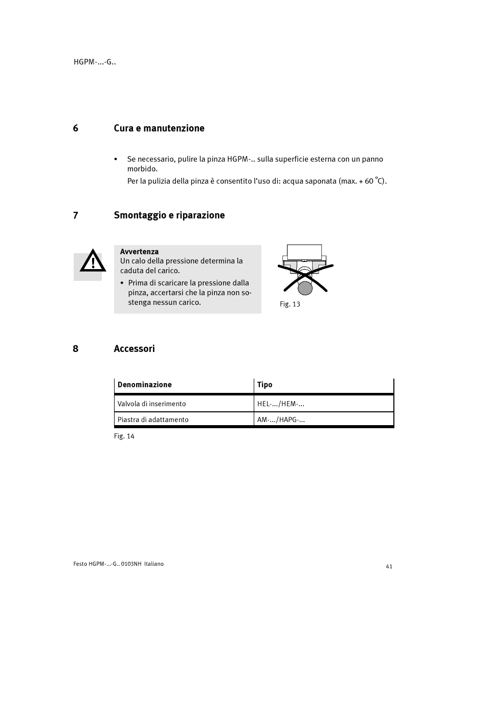 6cura e manutenzione, 7smontaggio e riparazione, 8accessori | Festo Параллельный захват HGPM User Manual | Page 41 / 52