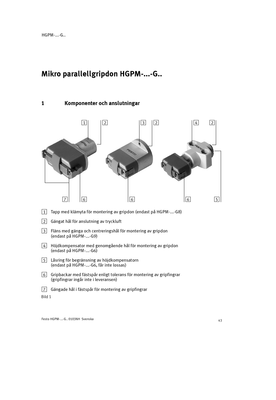 Mikro parallellgripdon hgpm-...-g.. svenska | Festo Параллельный захват HGPM User Manual | Page 43 / 52