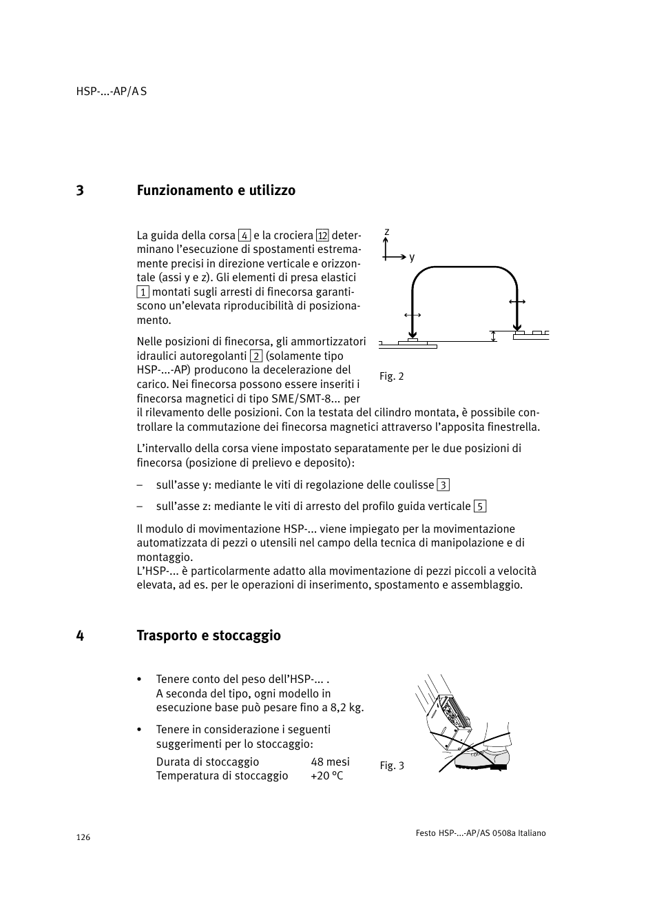 3 funzionamento e utilizzo, 4 trasporto e stoccaggio, 3funzionamento e utilizzo | 4trasporto e stoccaggio | Festo Модуль перемещения HSP User Manual | Page 126 / 184