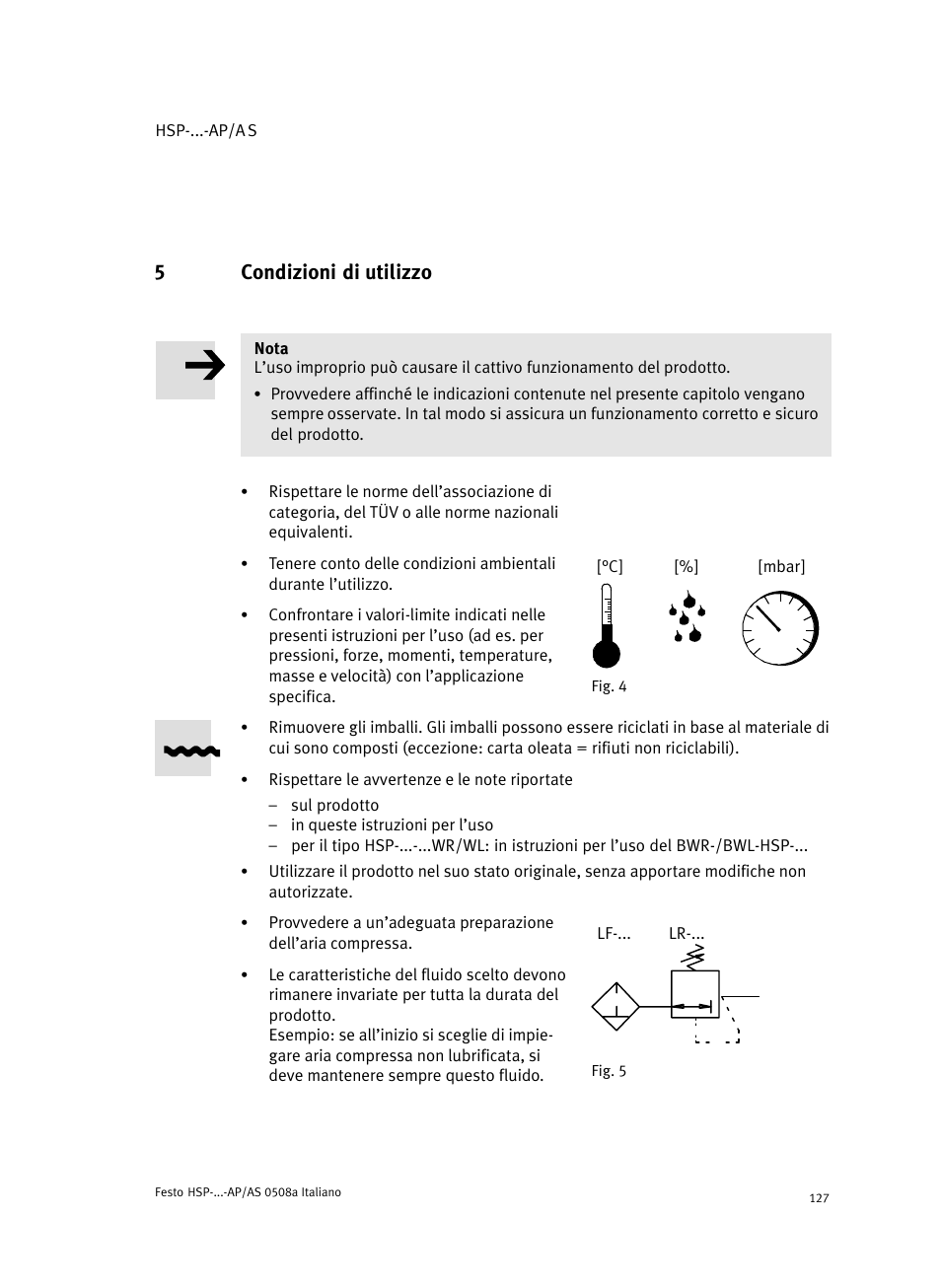 5 condizioni di utilizzo, 5condizioni di utilizzo | Festo Модуль перемещения HSP User Manual | Page 127 / 184