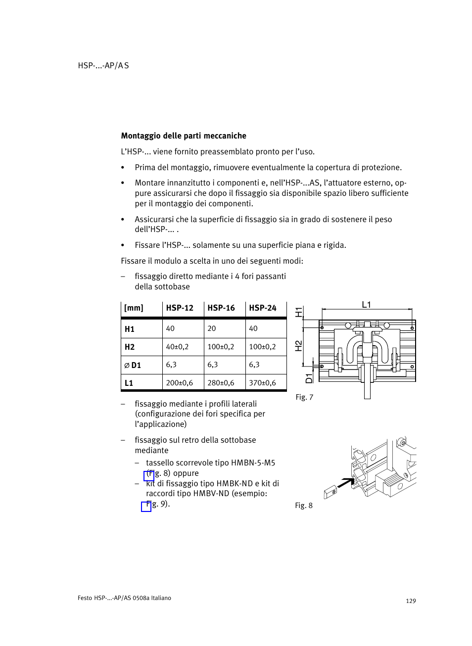 Montaggio delle parti meccaniche | Festo Модуль перемещения HSP User Manual | Page 129 / 184