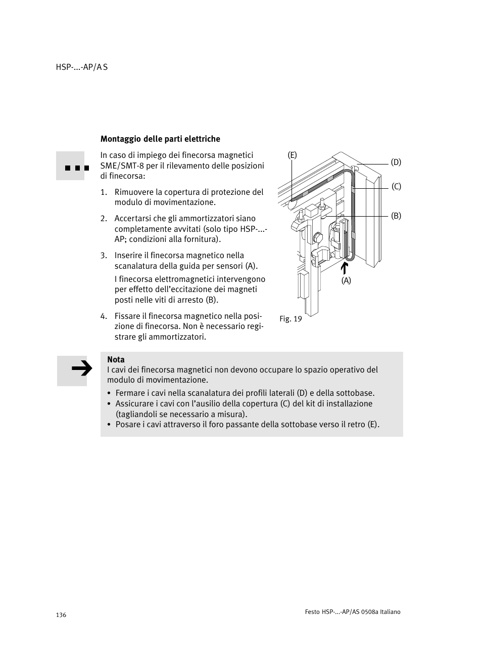 Montaggio delle parti elettriche | Festo Модуль перемещения HSP User Manual | Page 136 / 184