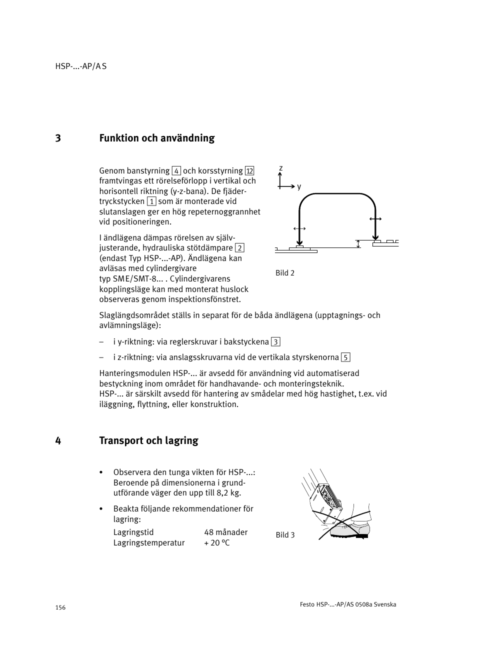 3 funktion och användning, 4 transport och lagring, 3funktion och användning | 4transport och lagring | Festo Модуль перемещения HSP User Manual | Page 156 / 184