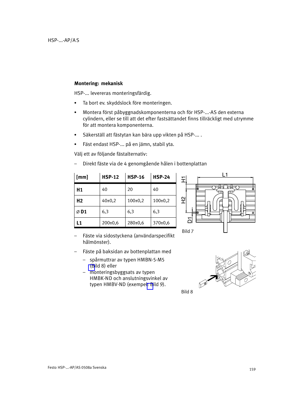 Montering: mekanisk | Festo Модуль перемещения HSP User Manual | Page 159 / 184