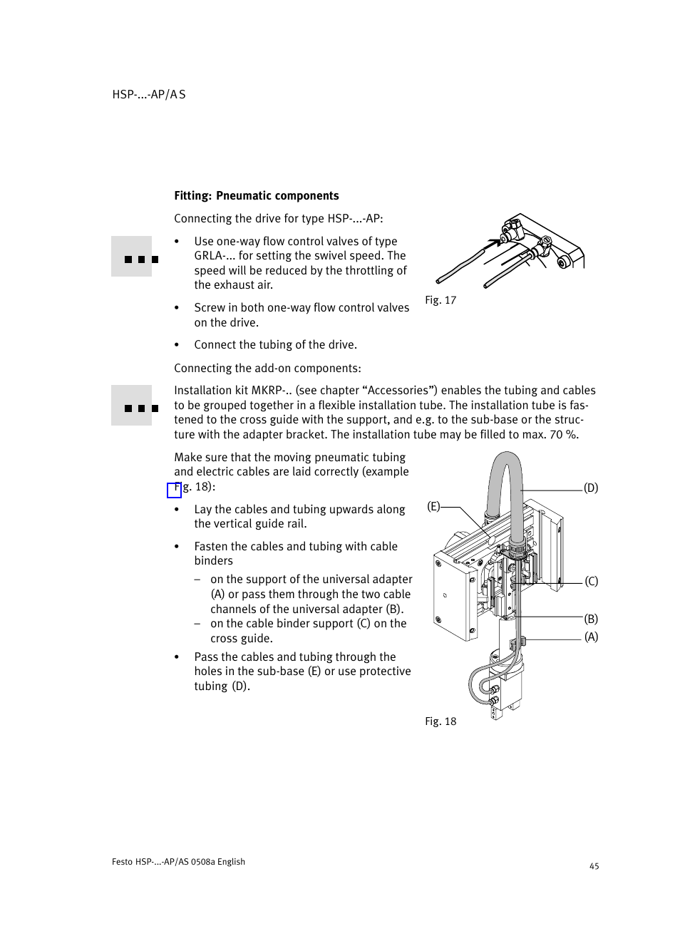 Fitting: pneumatic components | Festo Модуль перемещения HSP User Manual | Page 45 / 184