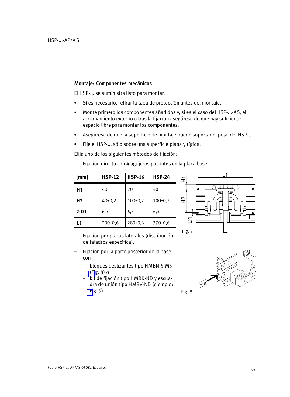 Montaje: componentes mecánicos | Festo Модуль перемещения HSP User Manual | Page 69 / 184