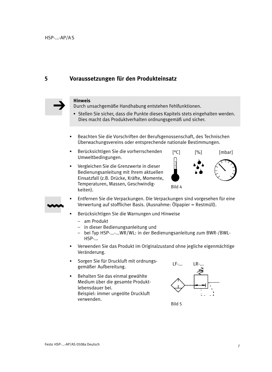 5 voraussetzungen für den produkteinsatz, 5voraussetzungen für den produkteinsatz | Festo Модуль перемещения HSP User Manual | Page 7 / 184