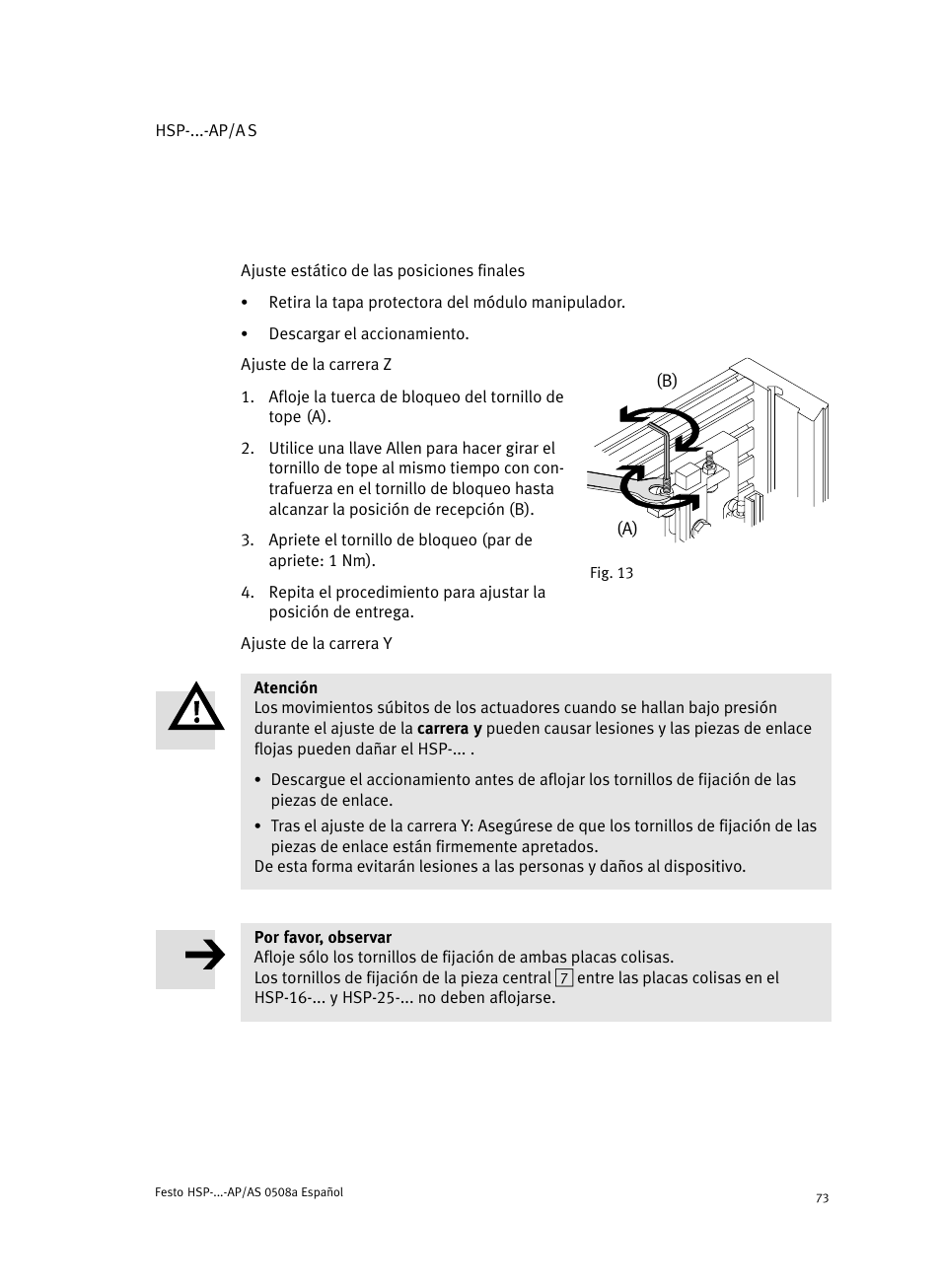 Festo Модуль перемещения HSP User Manual | Page 73 / 184