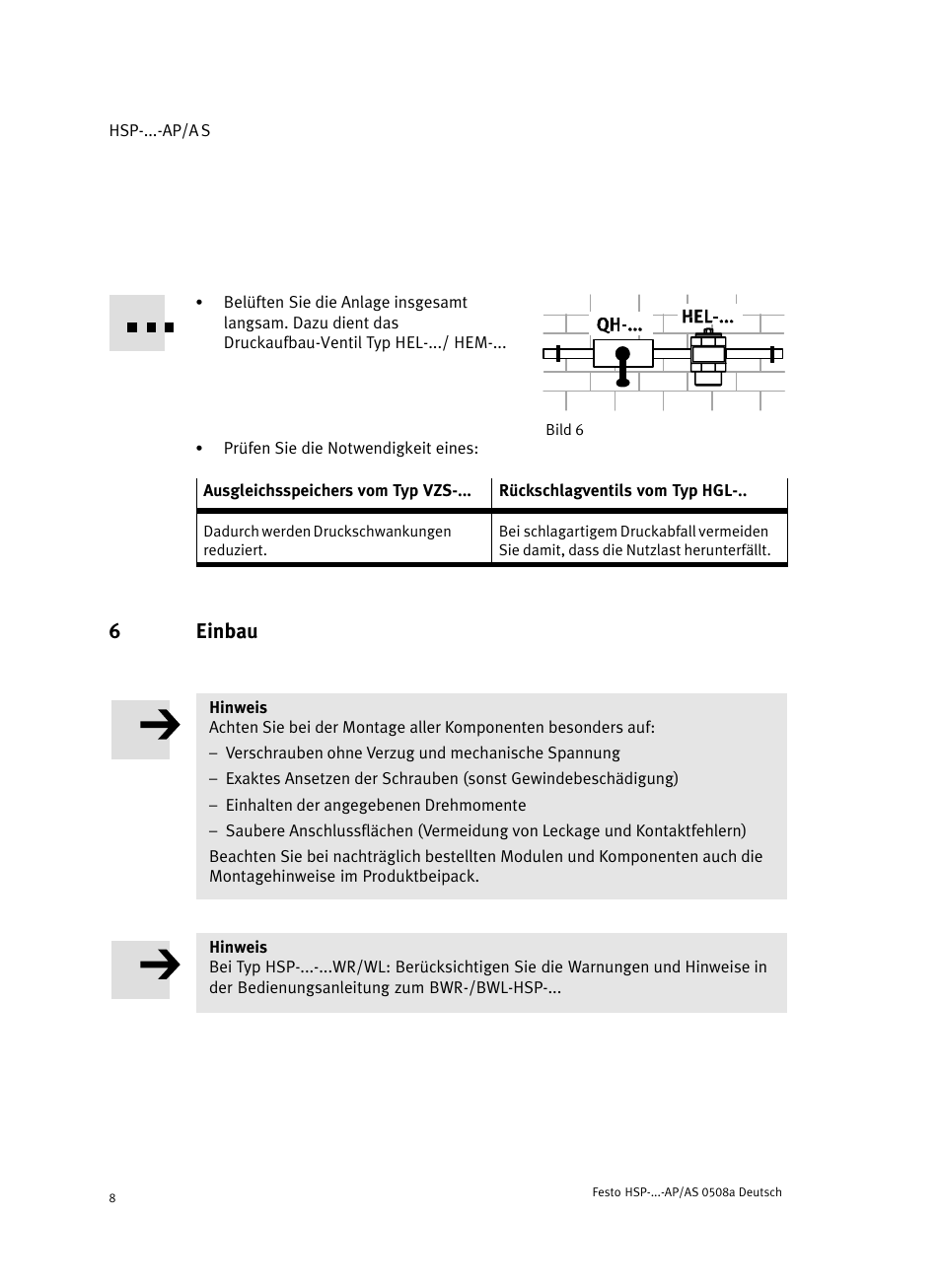 6 einbau, 6einbau | Festo Модуль перемещения HSP User Manual | Page 8 / 184