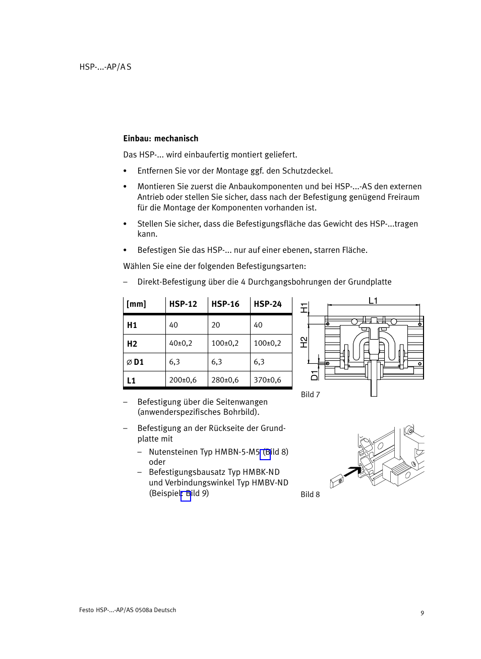 Einbau: mechanisch | Festo Модуль перемещения HSP User Manual | Page 9 / 184