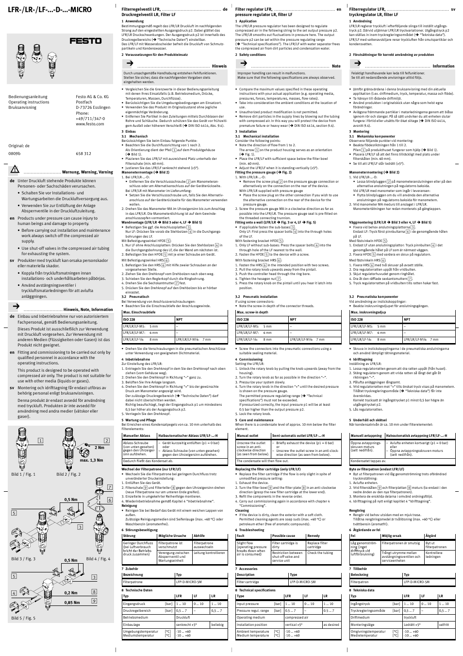 Festo Регуляторы давления LRS User Manual | 2 pages