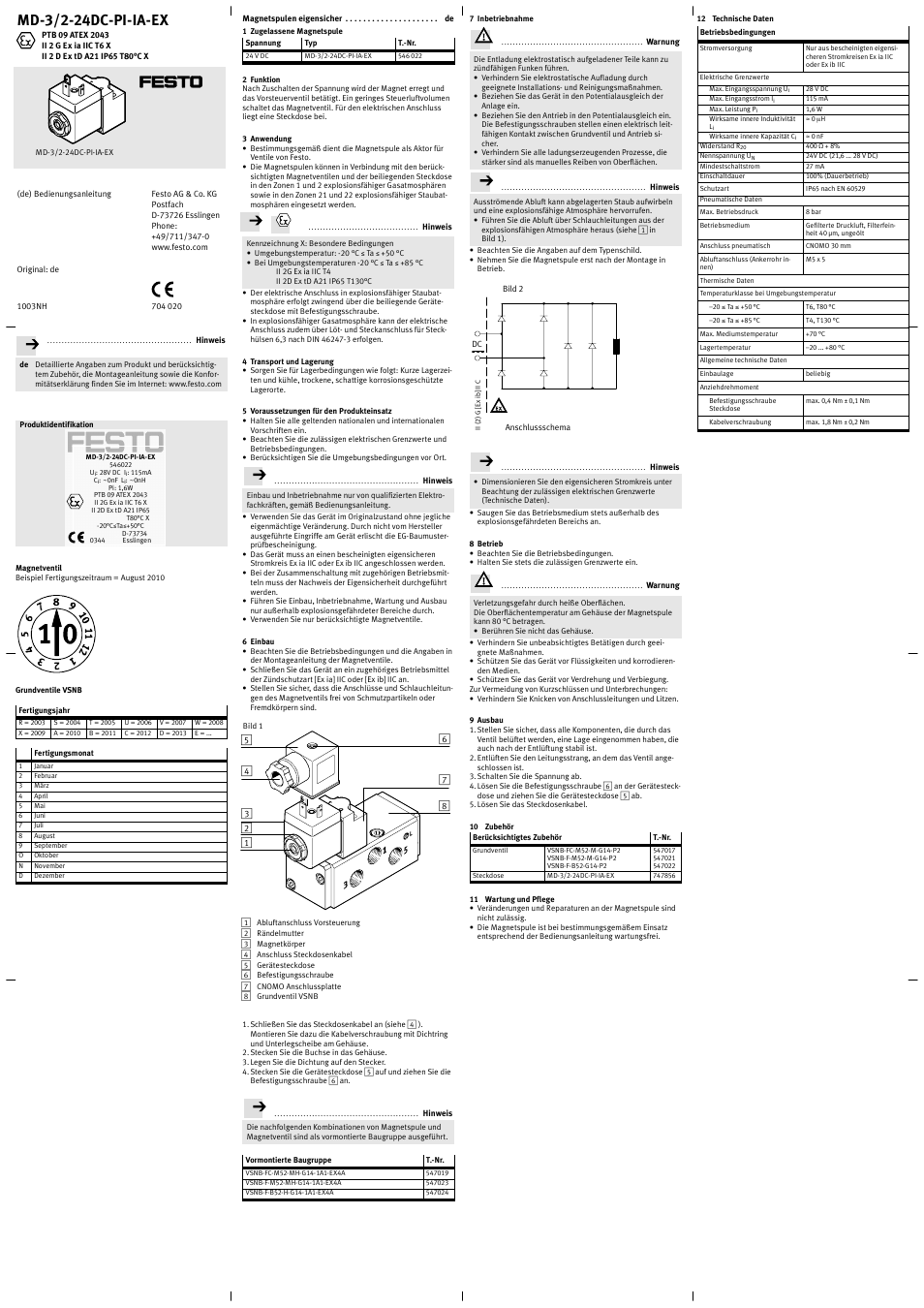 Festo Стандартные распределители по NAMUR User Manual | 6 pages