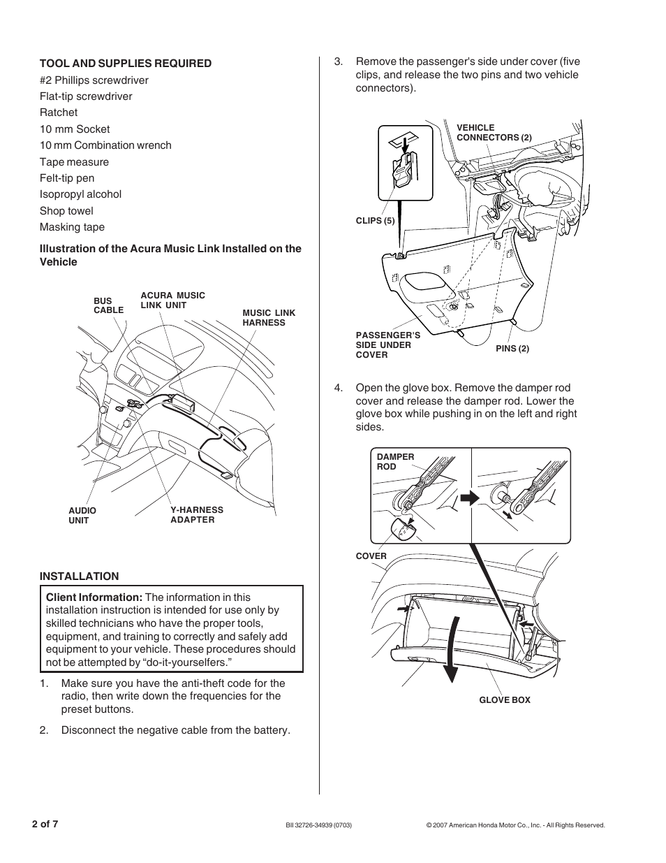 Acura Music Link bii32726-34939 User Manual | Page 2 / 7