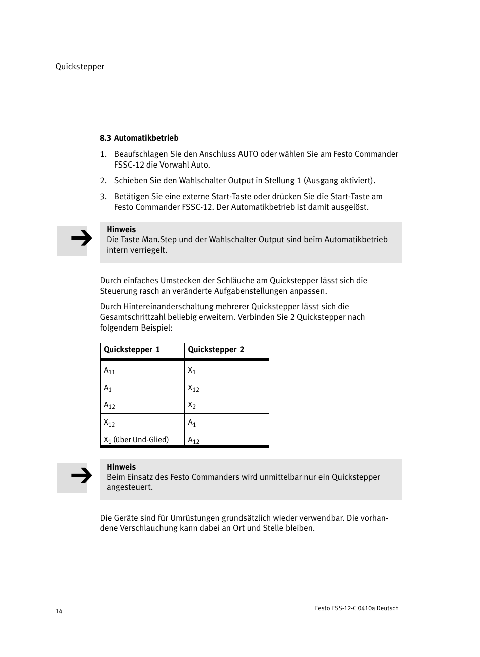 3 automatikbetrieb | Festo Quickstepper FSS User Manual | Page 14 / 100