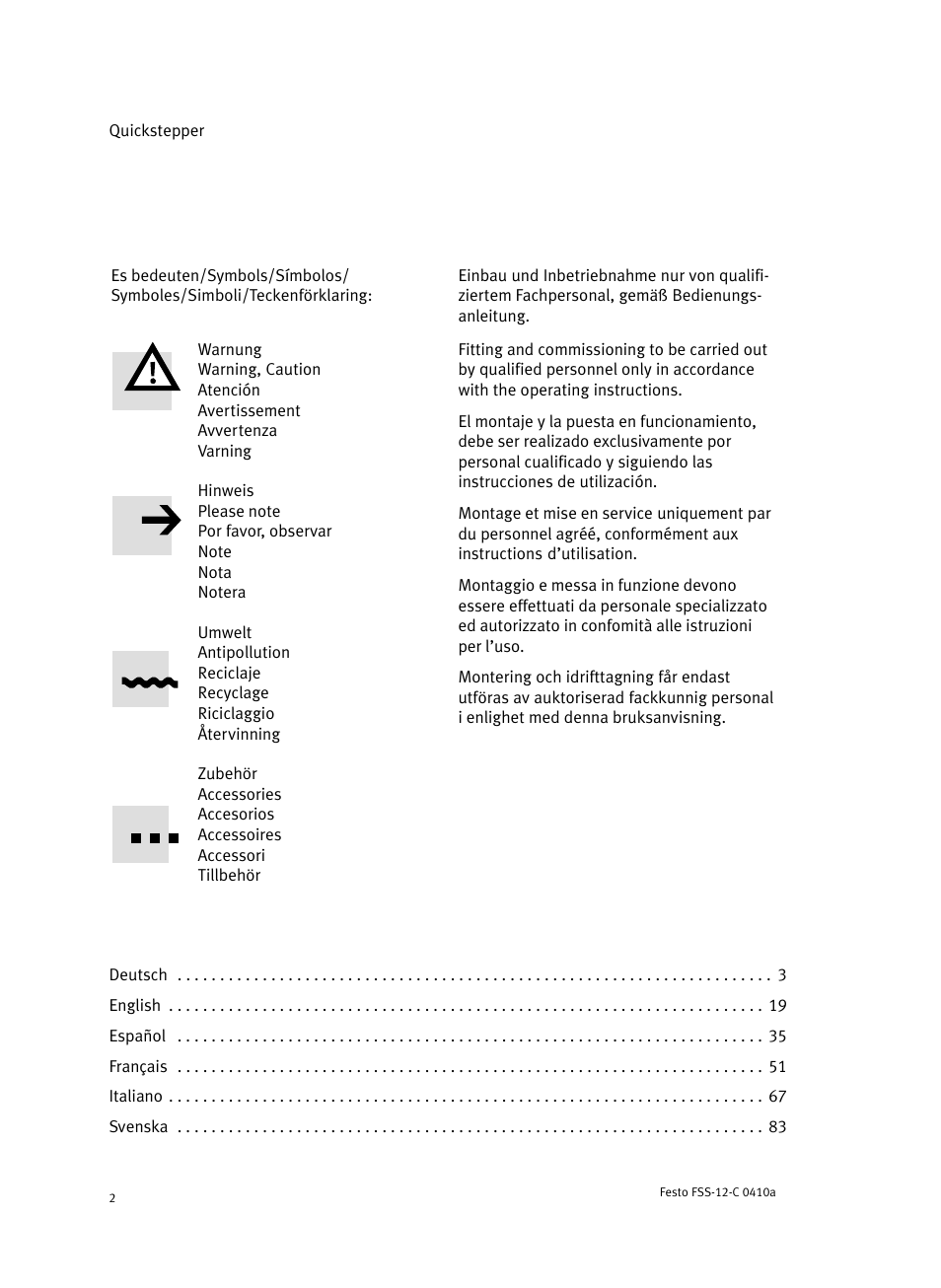 Festo Quickstepper FSS User Manual | Page 2 / 100