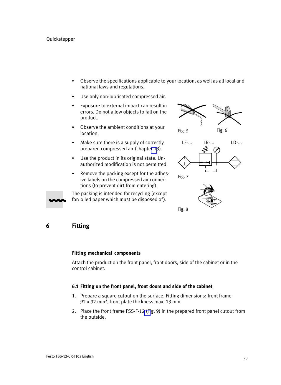 6 fitting, Fitting mechanical components, 6fitting | Festo Quickstepper FSS User Manual | Page 23 / 100