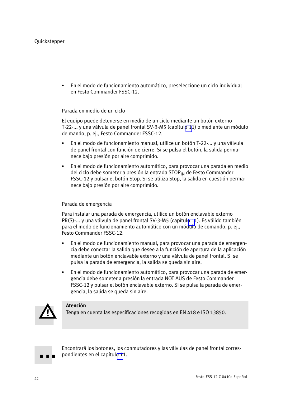Parada en medio de un ciclo, Parada de emergencia | Festo Quickstepper FSS User Manual | Page 42 / 100