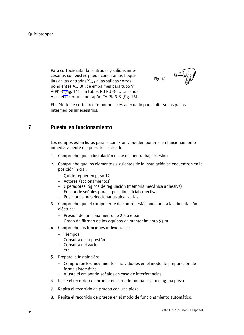 7 puesta en funcionamiento, 7puesta en funcionamiento | Festo Quickstepper FSS User Manual | Page 44 / 100