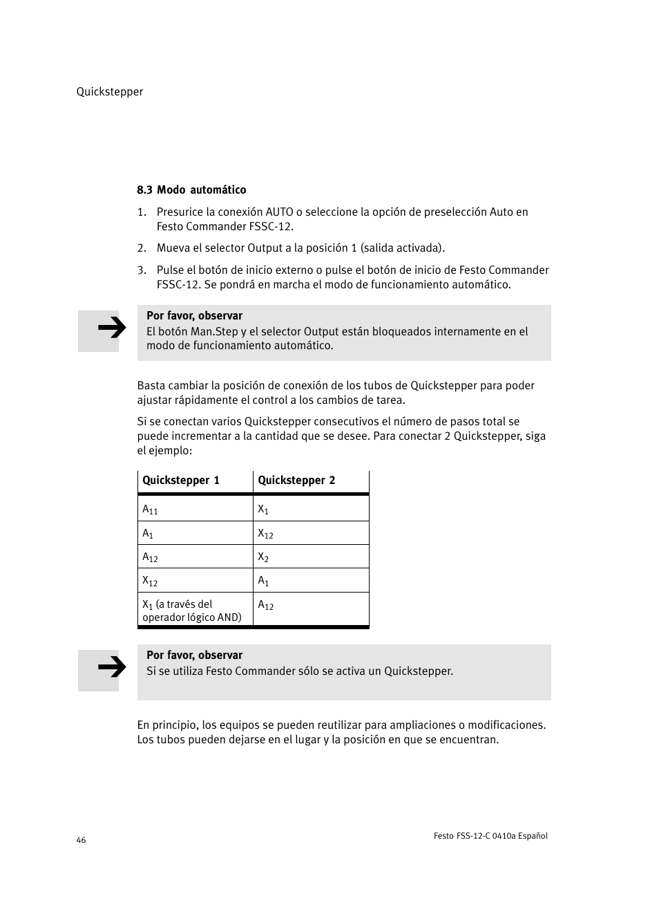 3 modo automático | Festo Quickstepper FSS User Manual | Page 46 / 100