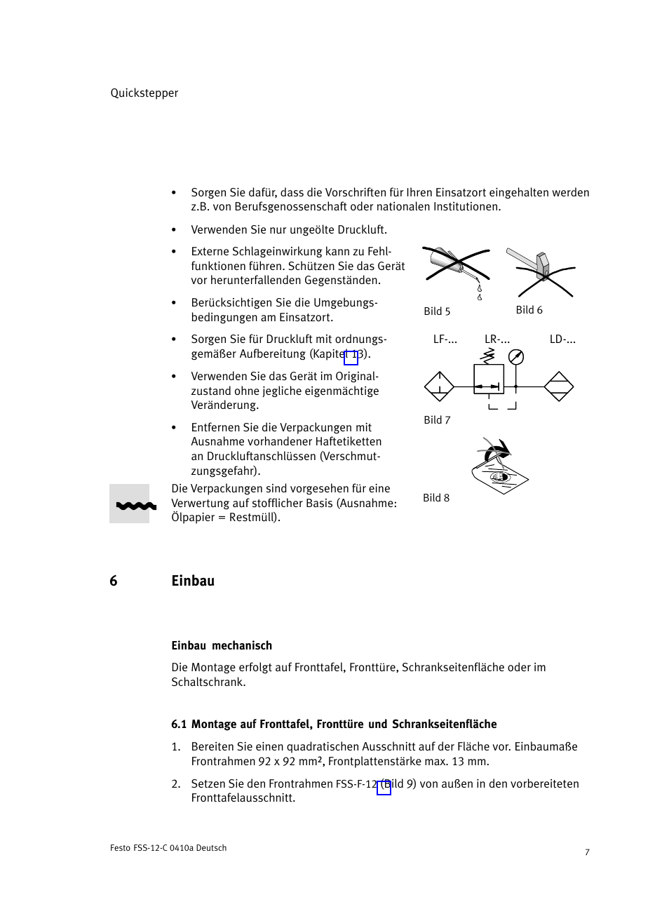 6 einbau, Einbau mechanisch, 6einbau | Festo Quickstepper FSS User Manual | Page 7 / 100