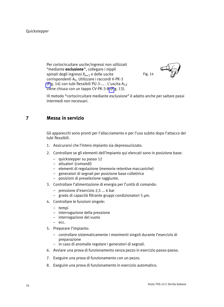 7 messa in servizio, 7messa in servizio | Festo Quickstepper FSS User Manual | Page 76 / 100