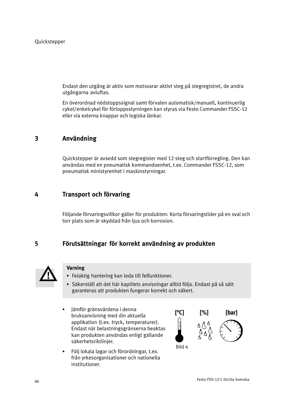 3 användning, 4 transport och förvaring | Festo Quickstepper FSS User Manual | Page 86 / 100