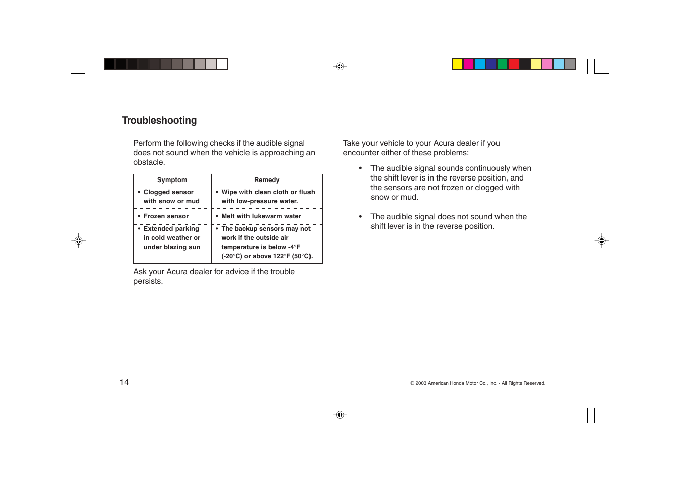 Acura Backup Sensors 08V67-SEP-2000-81 User Manual | Page 14 / 16