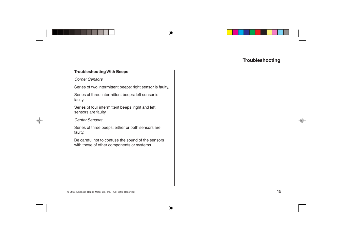 Acura Backup Sensors 08V67-SEP-2000-81 User Manual | Page 15 / 16