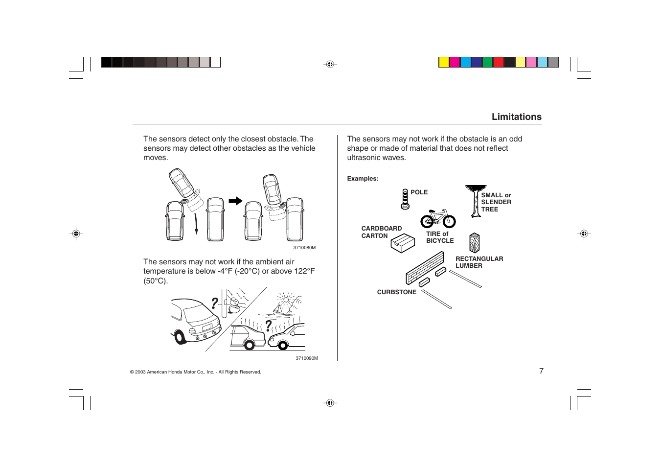 Limitations | Acura Backup Sensors 08V67-SEP-2000-81 User Manual | Page 7 / 16