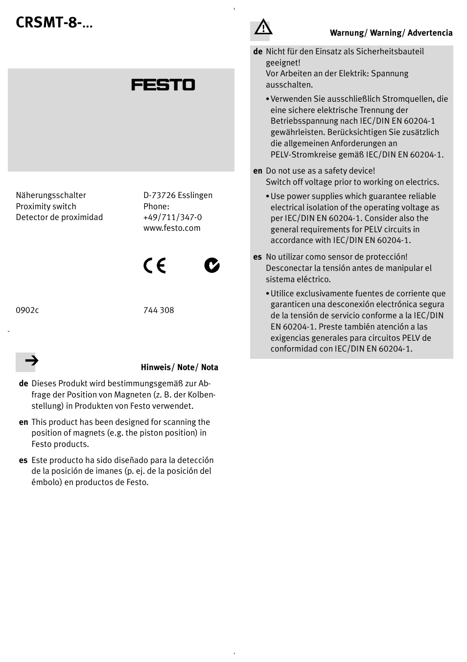 Festo SMT-8 User Manual | 2 pages