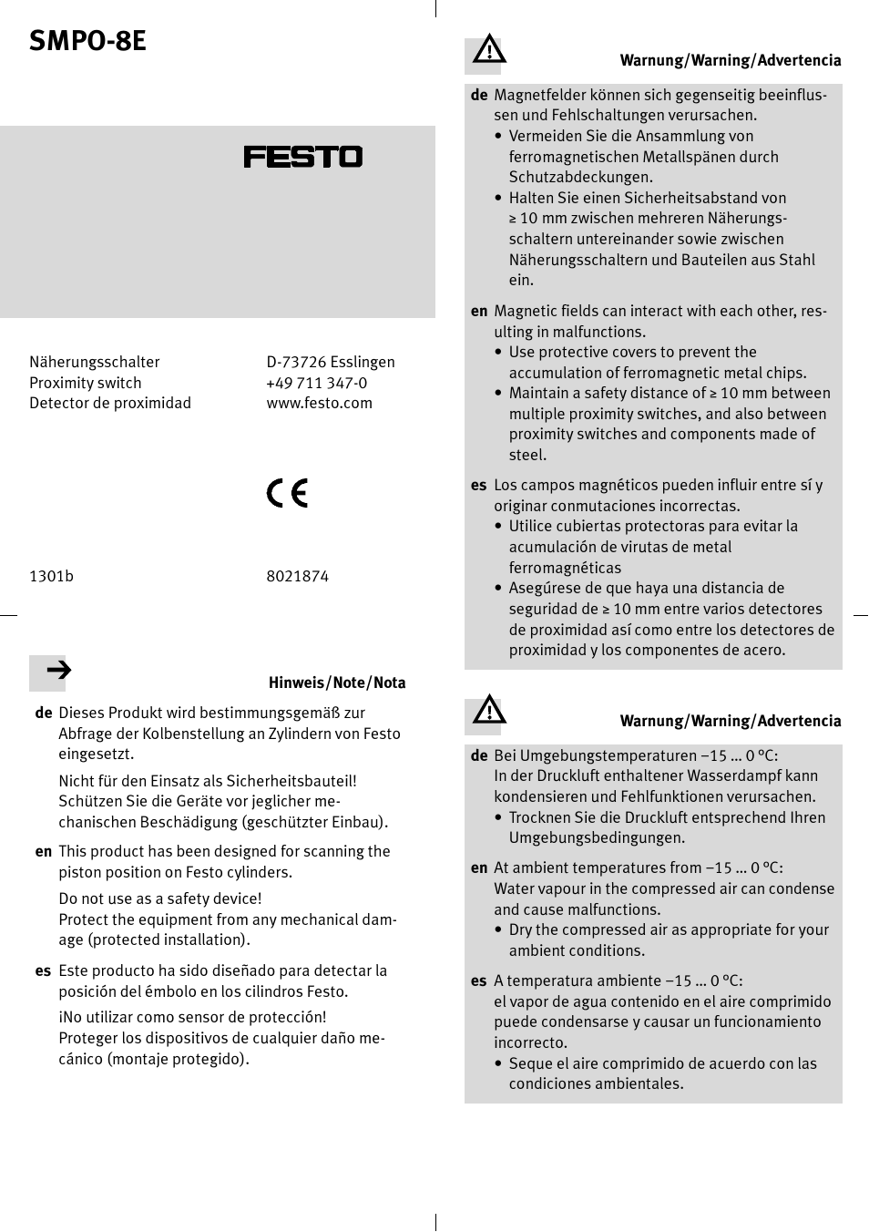 Festo SMPO-8E User Manual | 2 pages
