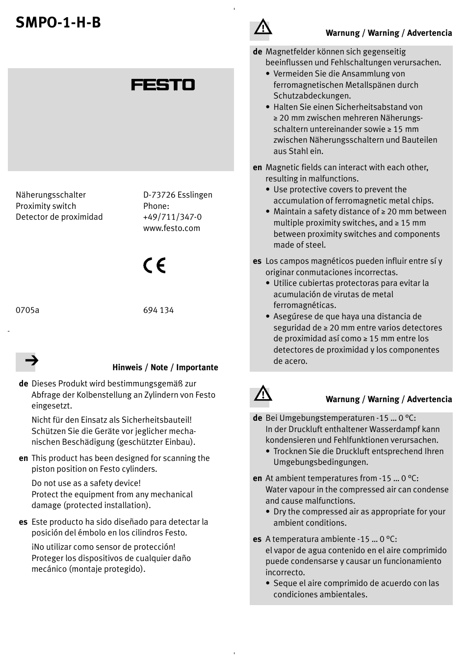 Festo SMPO-1 User Manual | 2 pages