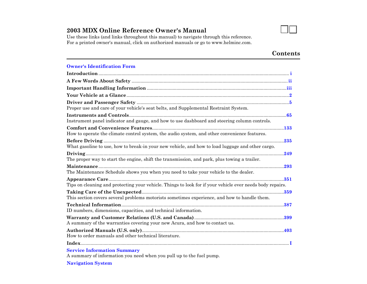 Acura 2003 MDX User Manual | 1 page