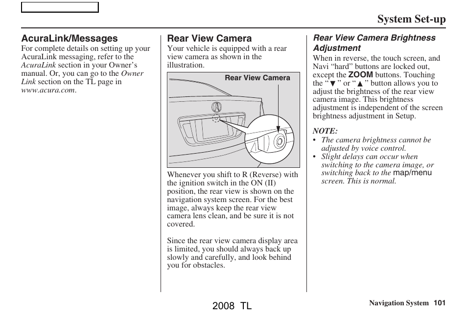 System set-up, 2008 tl | Acura 2008 TL User Manual | Page 101 / 152
