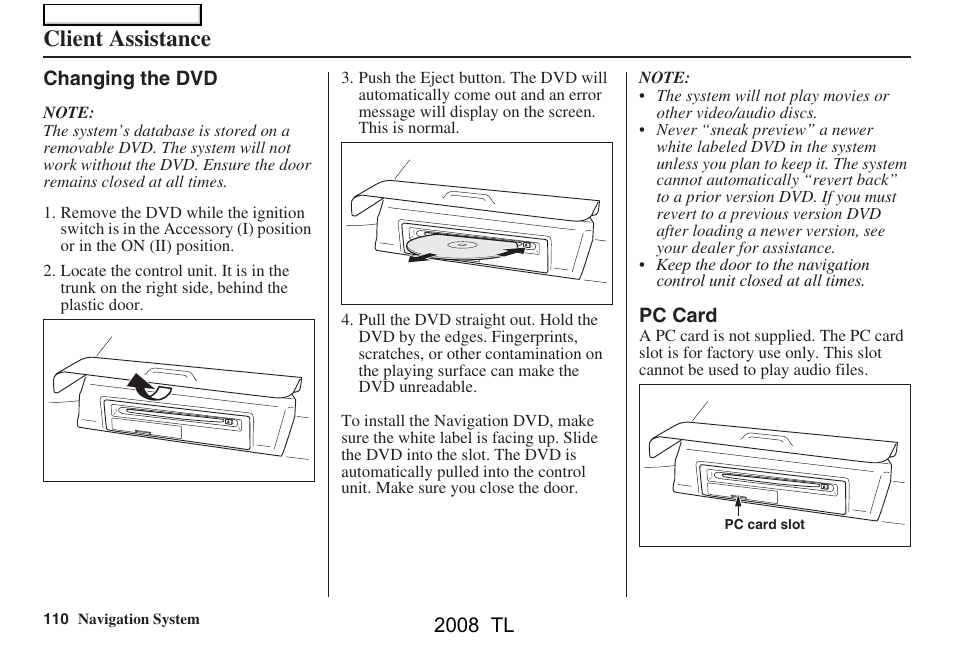 Client assistance, 2008 tl | Acura 2008 TL User Manual | Page 110 / 152