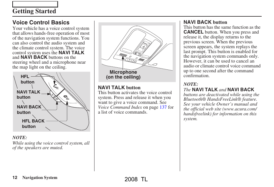 Getting started, 2008 tl | Acura 2008 TL User Manual | Page 12 / 152