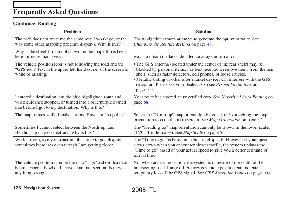 Frequently asked questions, 2008 tl | Acura 2008 TL User Manual | Page 128 / 152