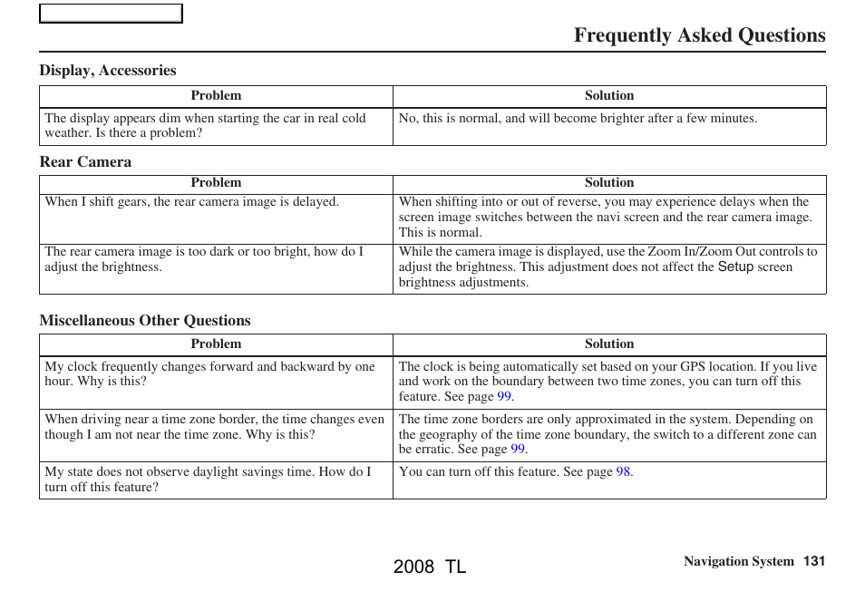 Frequently asked questions, 2008 tl | Acura 2008 TL User Manual | Page 131 / 152