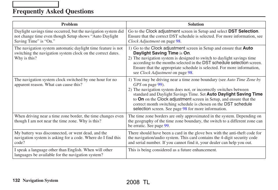 Frequently asked questions, 2008 tl | Acura 2008 TL User Manual | Page 132 / 152