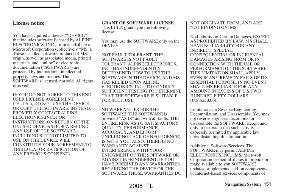 2008 tl | Acura 2008 TL User Manual | Page 151 / 152