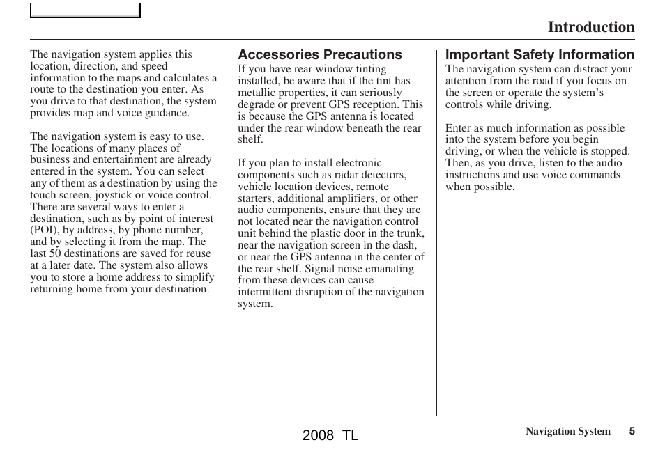 Introduction | Acura 2008 TL User Manual | Page 5 / 152