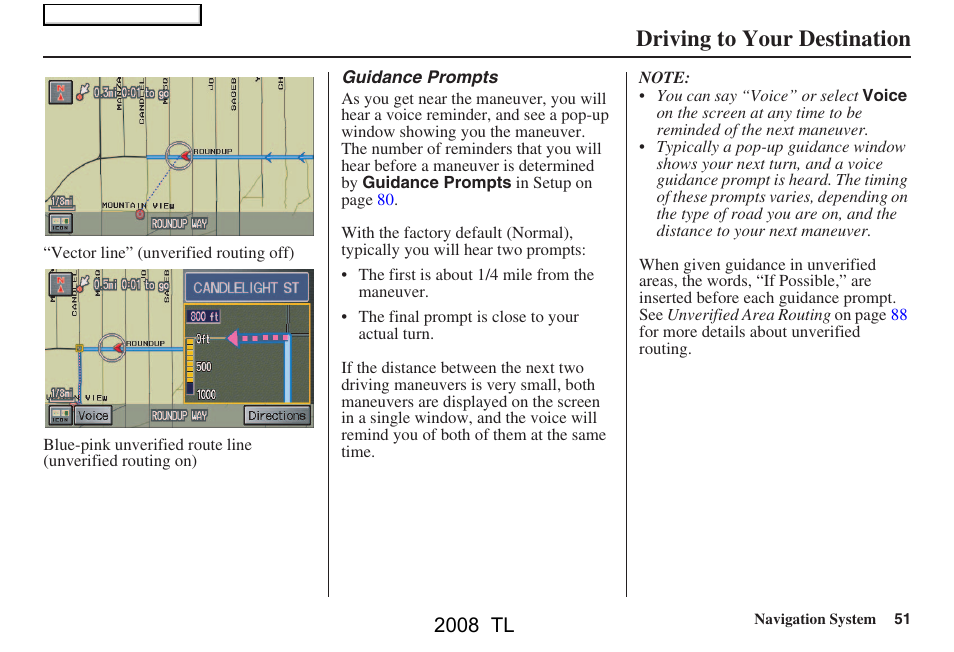 Driving to your destination, 2008 tl | Acura 2008 TL User Manual | Page 51 / 152