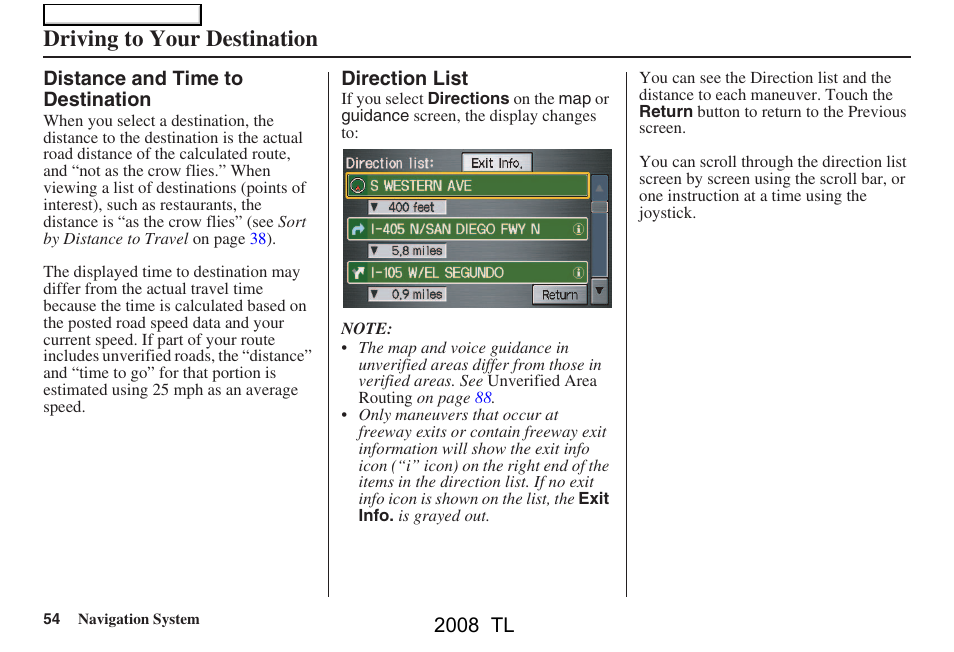 Driving to your destination, 2008 tl | Acura 2008 TL User Manual | Page 54 / 152