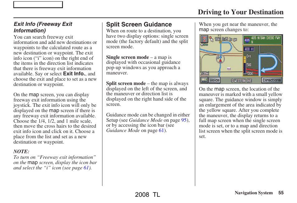 Driving to your destination, 2008 tl | Acura 2008 TL User Manual | Page 55 / 152