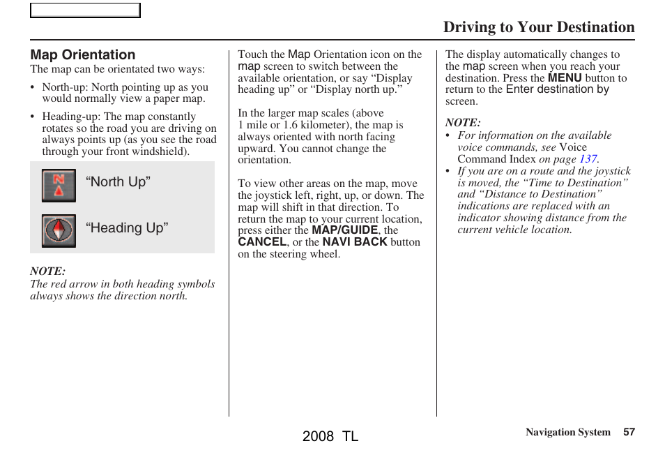 Driving to your destination | Acura 2008 TL User Manual | Page 57 / 152