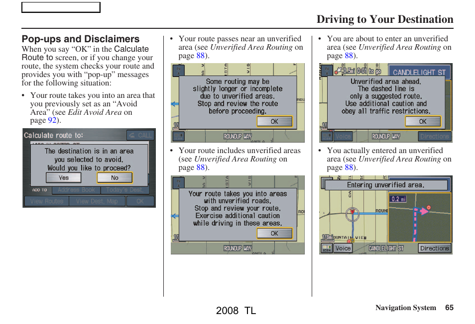 Driving to your destination, 2008 tl | Acura 2008 TL User Manual | Page 65 / 152